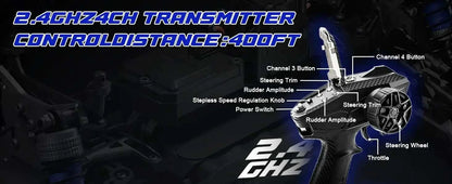 Full-metal large-diameter shock absorber for Lithium Battery RC Truck ensures stability and smooth performance on rough terrains. 