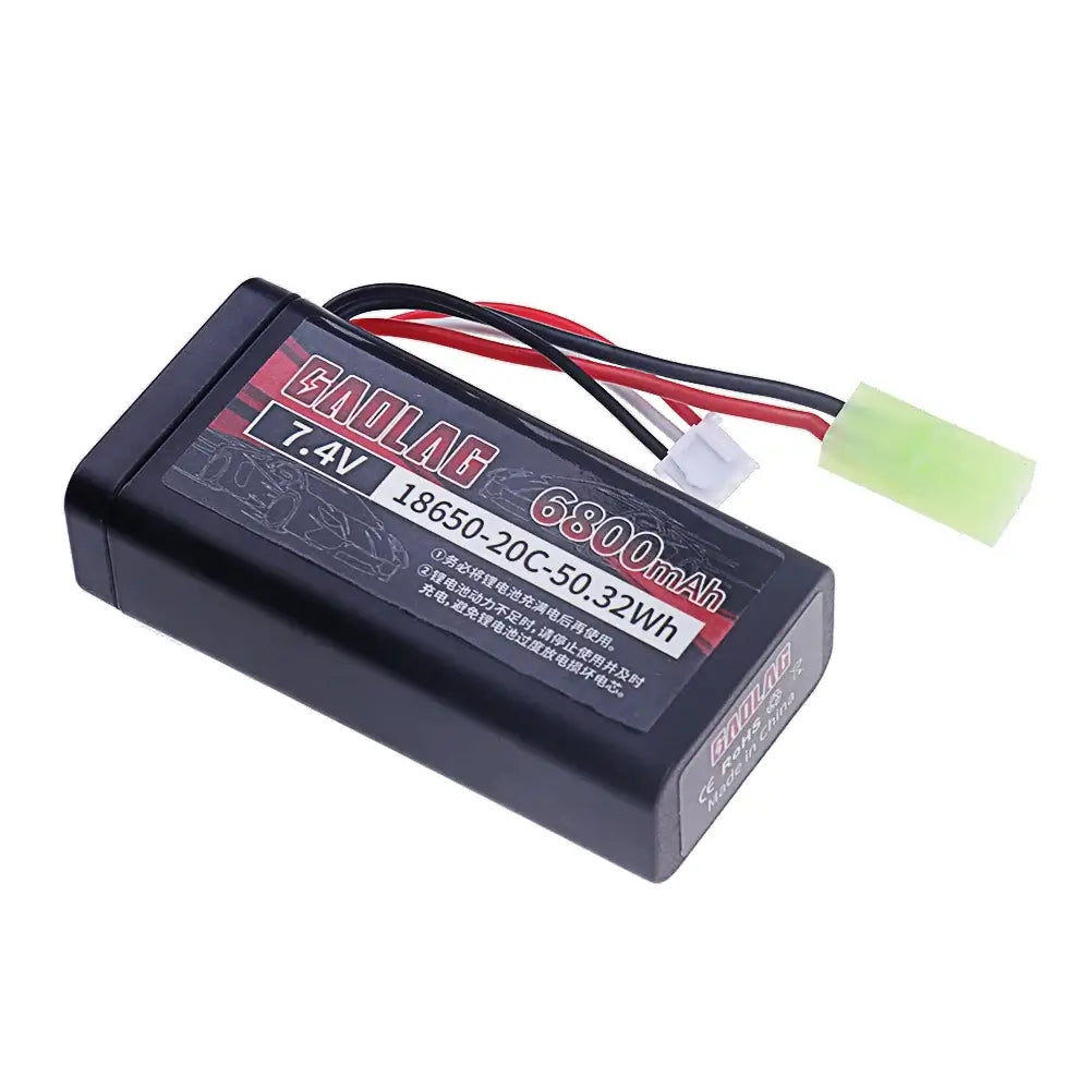 18650 Li-ion Battery 7.4V 6800mAh showcasing product specifications and available connectors.