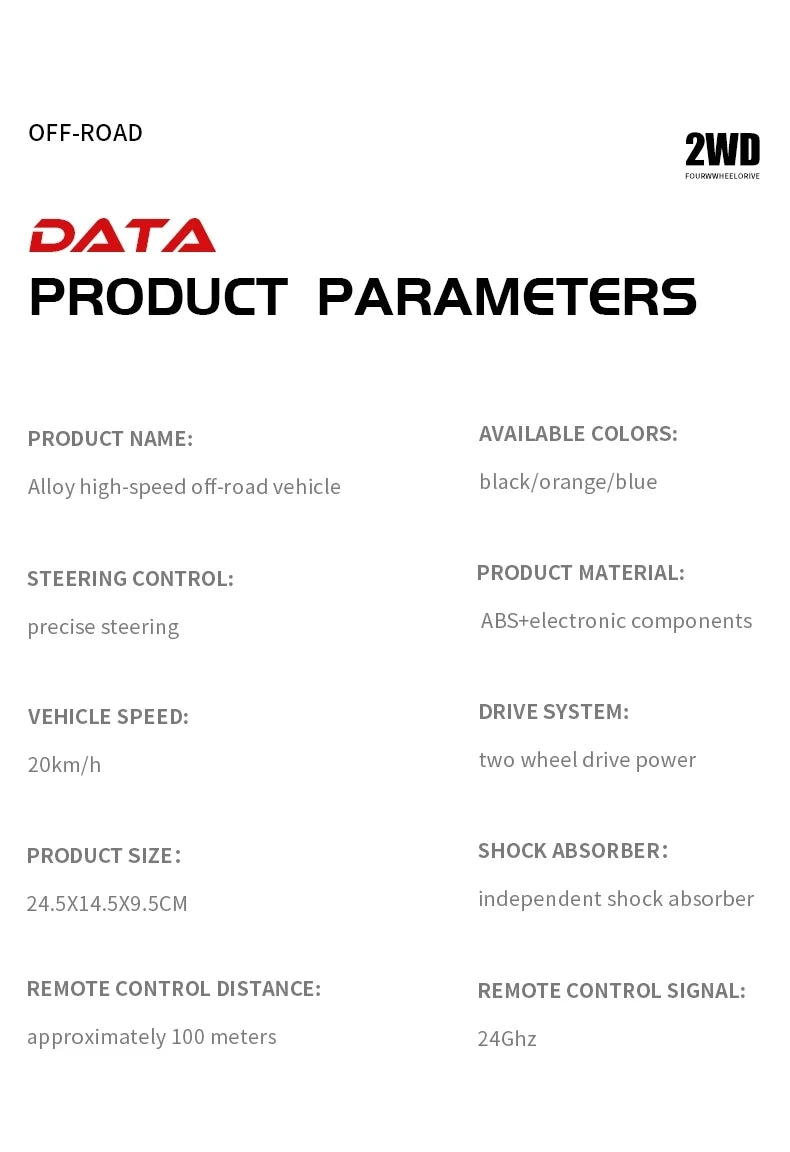 116 RC Car Remote Control specifications including speed, steering, size, and colors for enthusiasts.