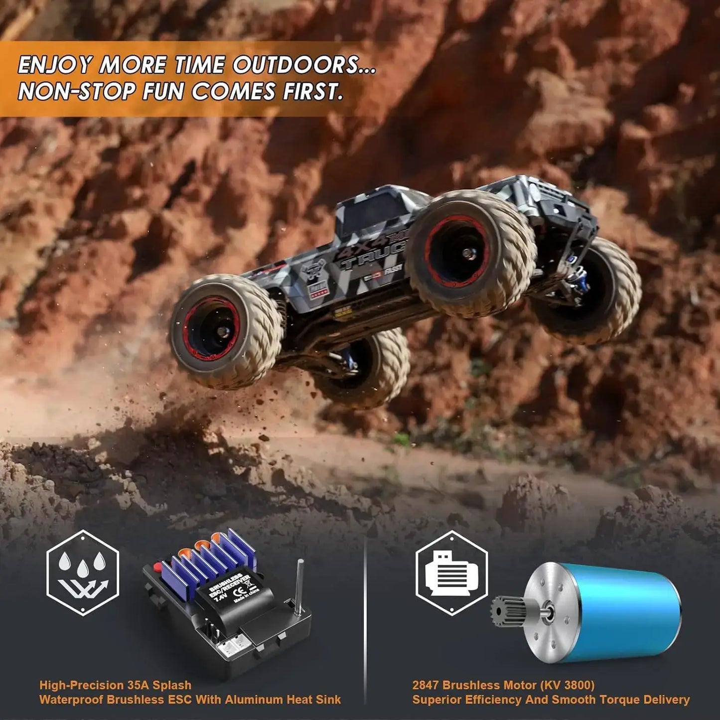 1/12 Scale Brushless RC Cars 903A, 4X4 Off-Road RC Monster Truck Sportsman Specialty Products