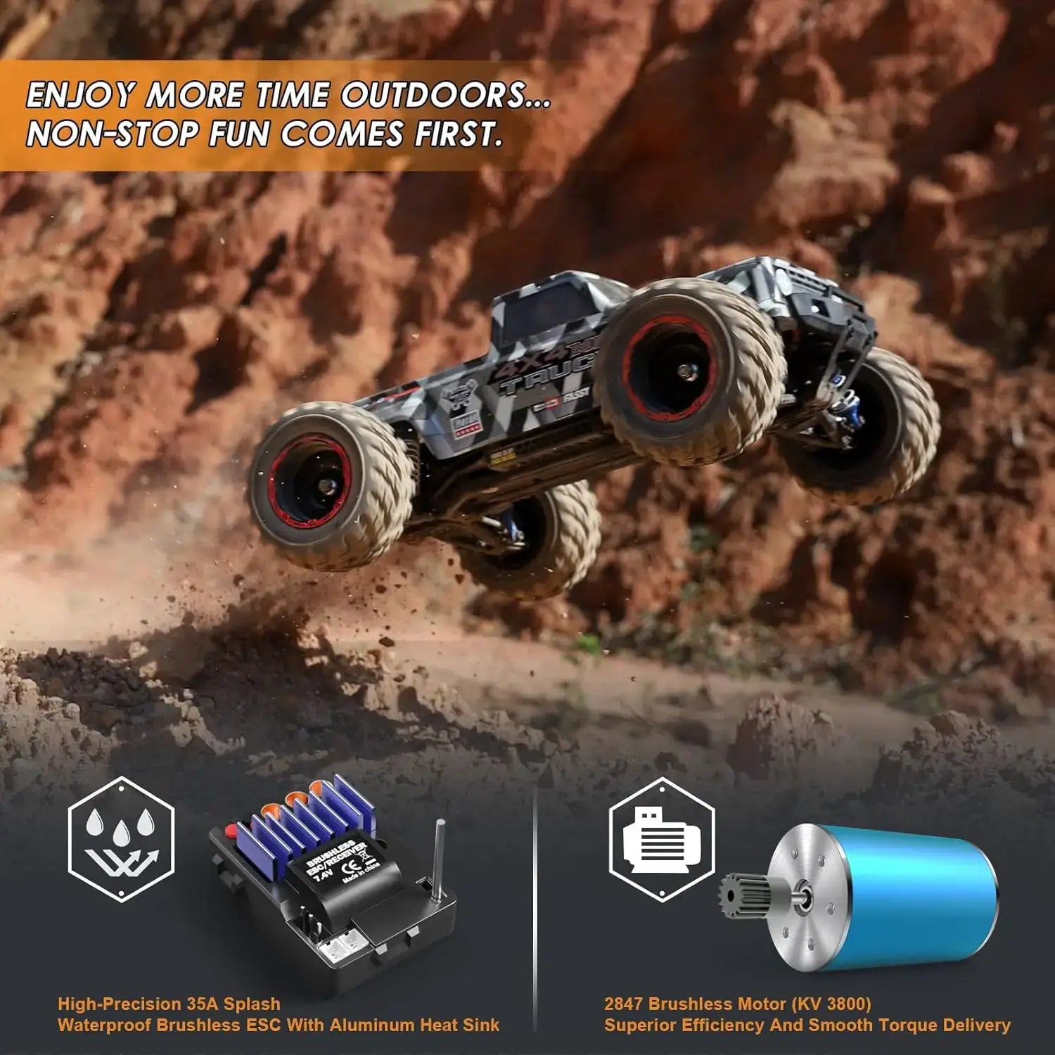 1/12 Scale Brushless RC Cars 903A, 4X4 Off-Road RC Monster Truck Sportsman Specialty Products