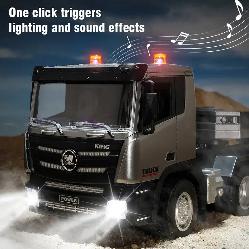 Huina RC Flat Truck Model with lighting and sound effects, showcasing details of the engineer vehicle.