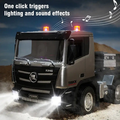 Huina RC Flat Truck Model with lighting and sound effects, showcasing details of the engineer vehicle.