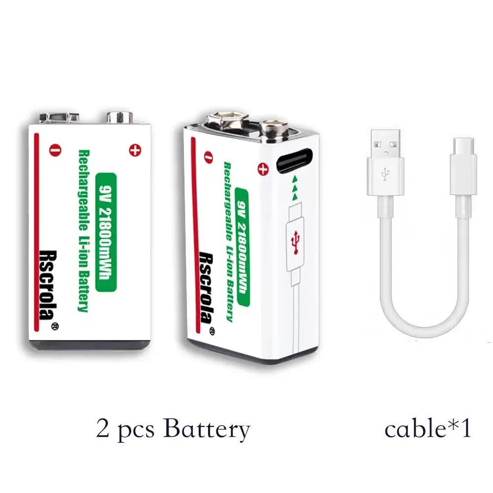 Rscrola 21800mWh 9V Lithium Rechargeable Battery with Type-C cable for various devices
