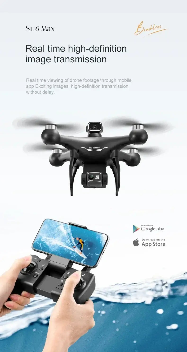 S116 MAX Drone Professional with 3 Batteries 8K Dual Camera Optical Sportsman Specialty Products