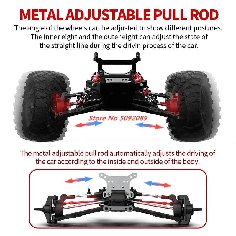 Metal adjustable pull rod on a Remote Control Drift Racing Car 70KMH for enhanced driving performance.