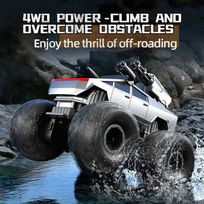 RC Car Amphibious Climbing Off-Road drifting through water with 4WD power, overcoming obstacles and enjoying off-roading.