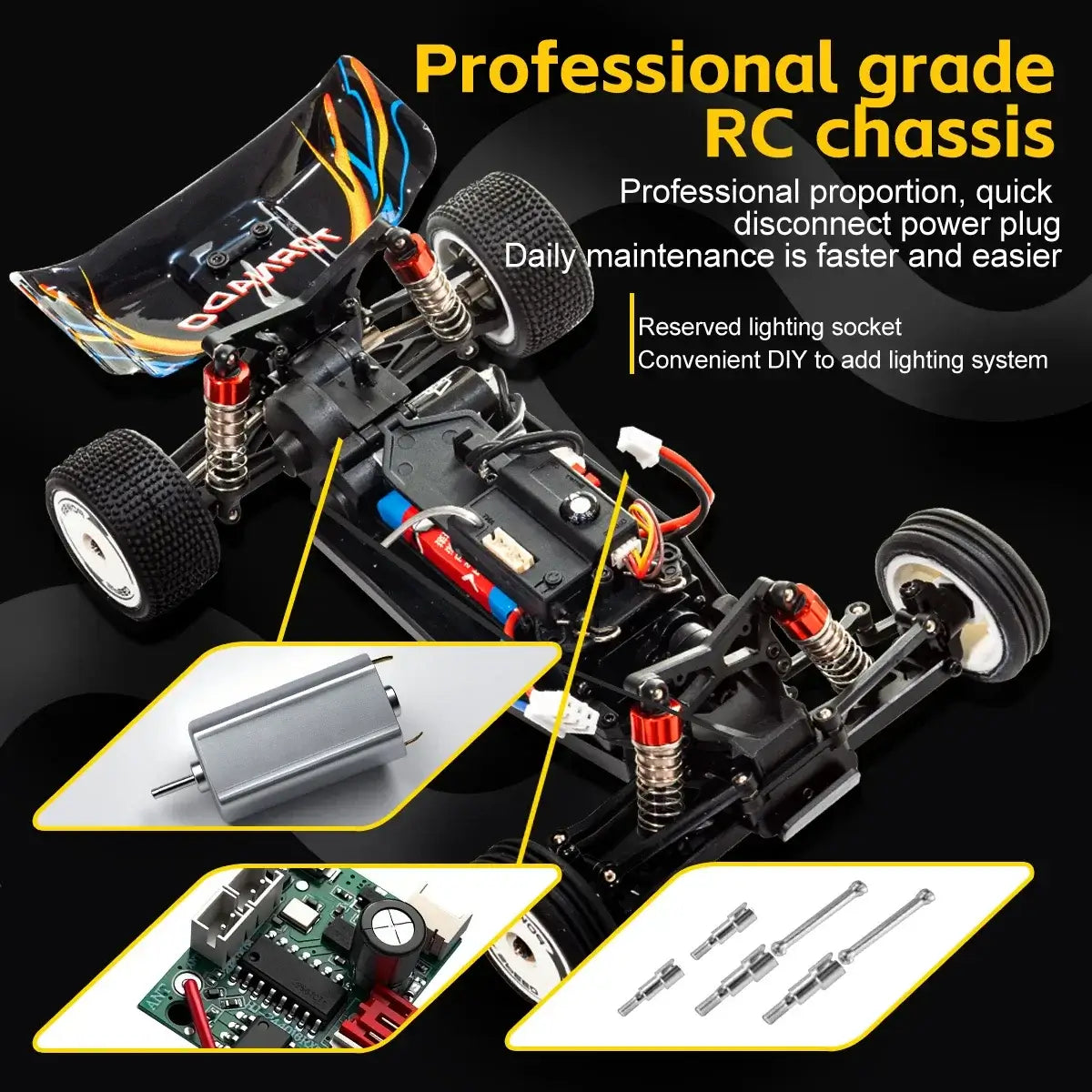 WLtoys high speed racing car 2WD 25KM/H professional grade RC chassis with disconnect power plug for easy maintenance