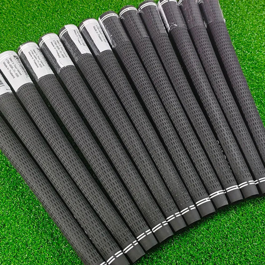 Jumbo Golf Club Grips in black tour velvet, undersize and midsize variations displayed on artificial grass.