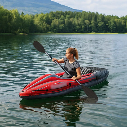 Inflatable Kayak Fishing Boat 1 Person Adult Red Canoe, with Paddles