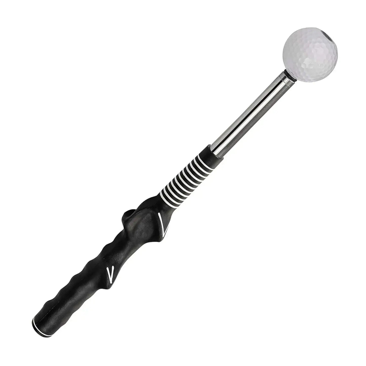 Retractable Golf Swing Trainer with Click Feedback Anti-Slip, featuring a compact design and ergonomic grip.