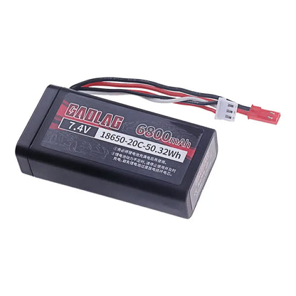 18650 Li-ion Battery 7.4V 6800mAh showcasing product specifications and available connectors.