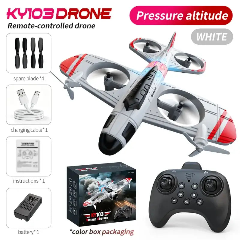 RC Airplane 2.4G Radio Remote Control with controller, battery, and accessories in packaging.