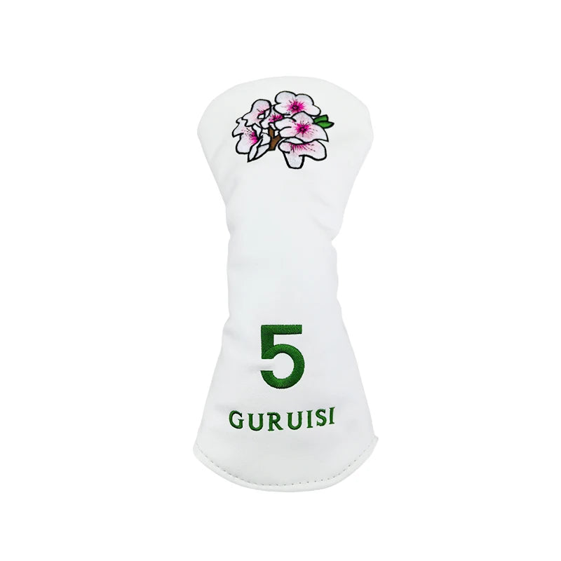 flower embroidery golf club head covers featuring orchid design for driver and fairway woods protection.