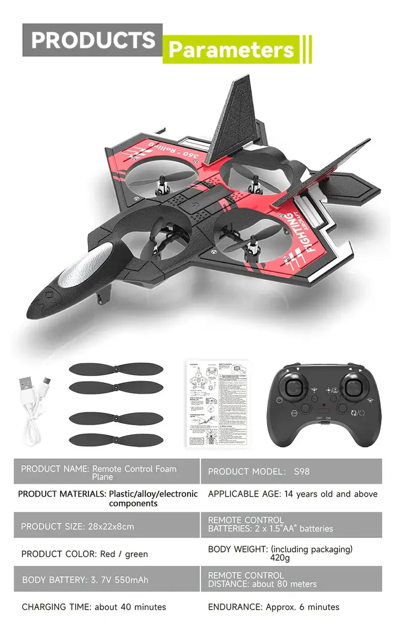 S98 RC Aircraft Fighter LED Light 2.4G 4CH 4 Axis Automatic Balance Sportsman Specialty Products