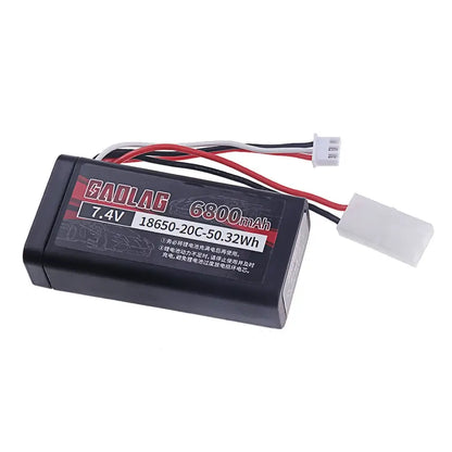 18650 Li-ion Battery 7.4V 6800mAh showcasing product specifications and available connectors.