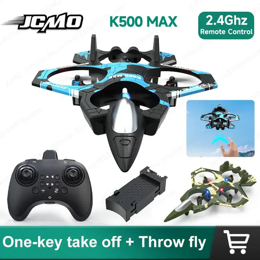 Remote Control Plane JCMO K500MAX featuring 2.4GHz remote control, one-key take off and throw fly capability.