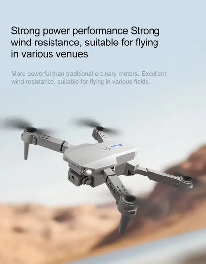 New E88 RC Drone flying with strong power performance and wind resistance in outdoor venues.