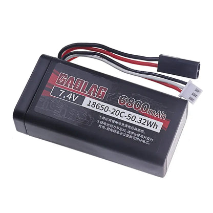18650 Li-ion Battery 7.4V 6800mAh showcasing product specifications and available connectors.