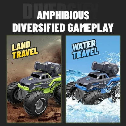 Remote Control Car Amphibious showcasing land travel and water travel capabilities for versatile gameplay.