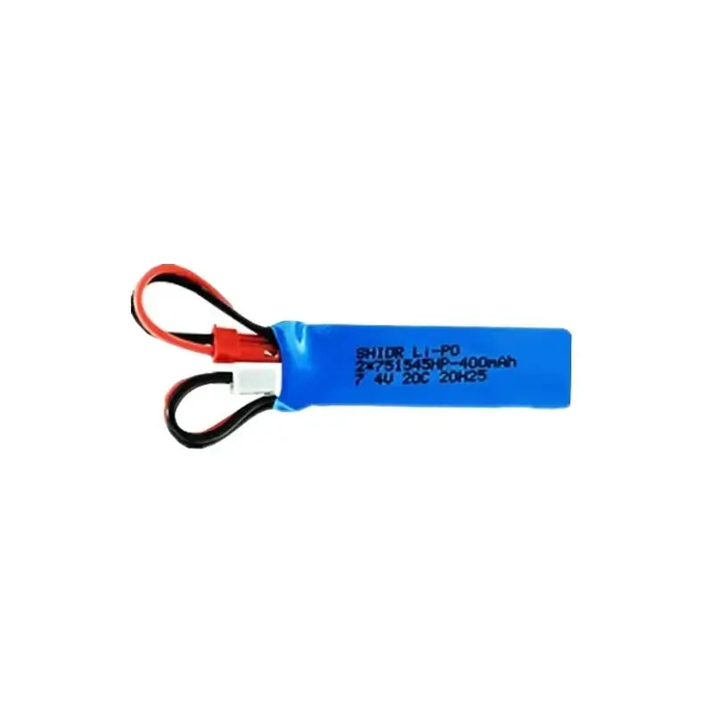 RC Car Battery 7.4V 400mAh pack with JST plug for remote control vehicles.