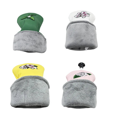 flower embroidery golf club head covers featuring soft fur lining and colorful floral designs.