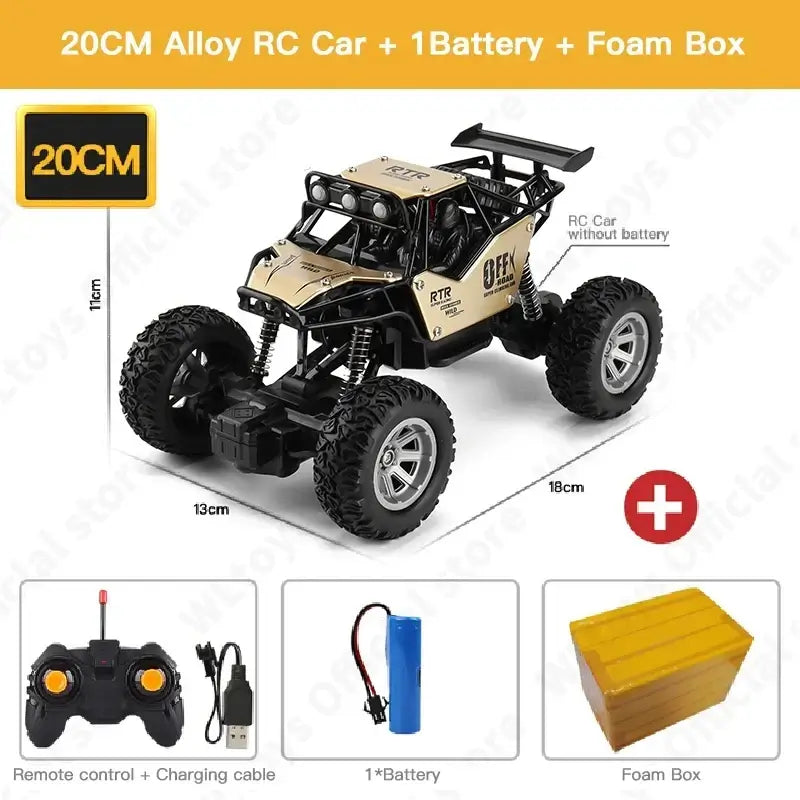 RC Car With Led Lights ZWN 1:12 / 1:16 4WD, showcasing remote control, battery, and foam box for protection.