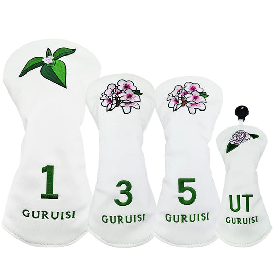 Flower embroidery golf club head covers set for drivers and fairway woods, featuring elegant floral designs.