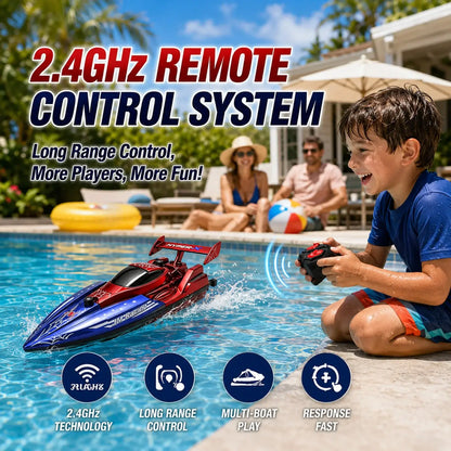 RC Boat for Kids 2.4GHz Remote Control Racing Boat Rechargeable