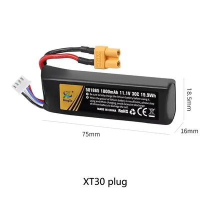 Lipo Battery for RC Car featuring 11.1V voltage, 30C discharge rate, and 1800mAh capacity for optimal performance.