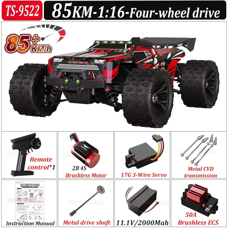 85 kmh RC Car featuring four-wheel drive, brushless motor, and high-speed performance, model TS-9522.