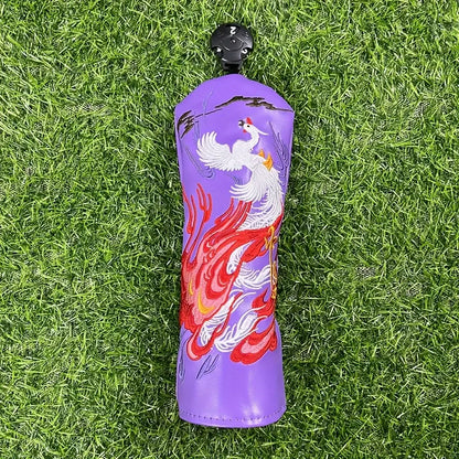 1pc Faux Leather Golf Club Head Cover with Phoenix Embroidery on a grass background