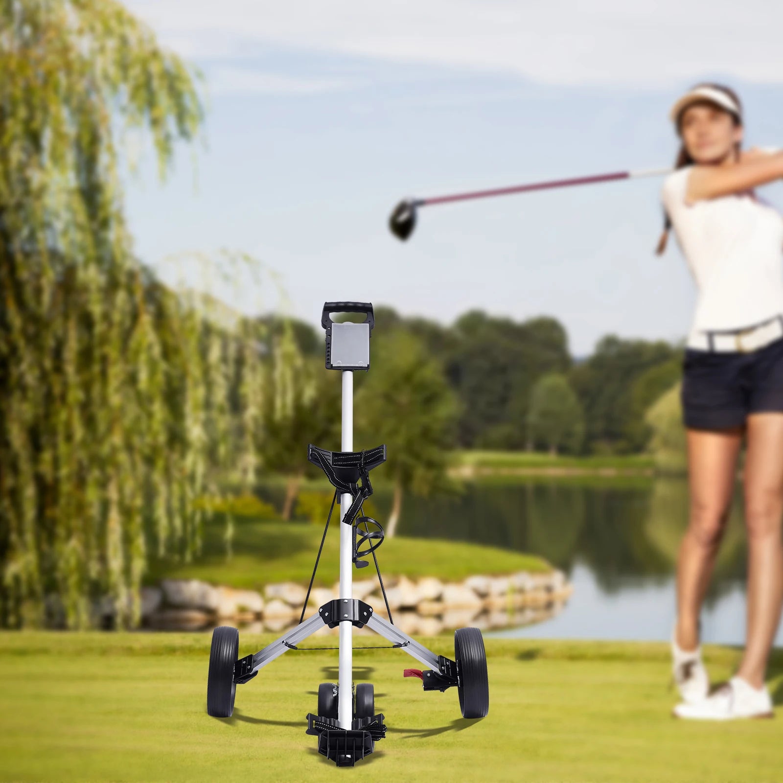 Sportsman Specialty Products Unisex Multi-functional 3-wheel Foldable Golf Push Cart Portable Lightweight