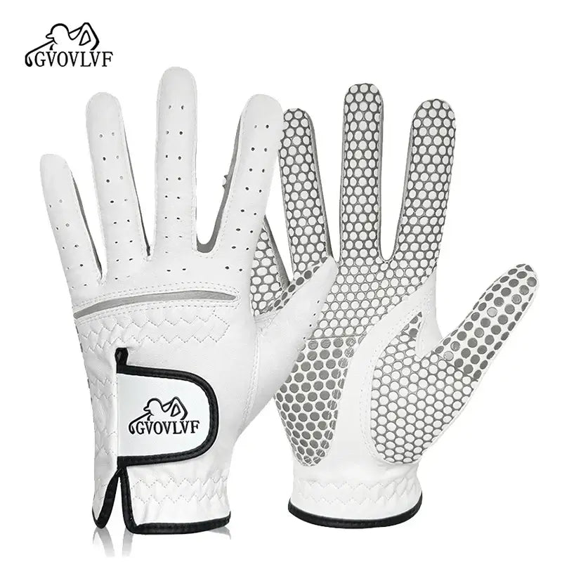 Golf Gloves Men's Leather White Breathable Gloves by GVOVLVF, featuring perforated design and silicone grip.