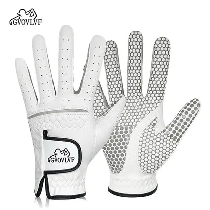 Golf Gloves Men's Leather White Breathable Gloves by GVOVLVF, featuring perforated design and silicone grip.