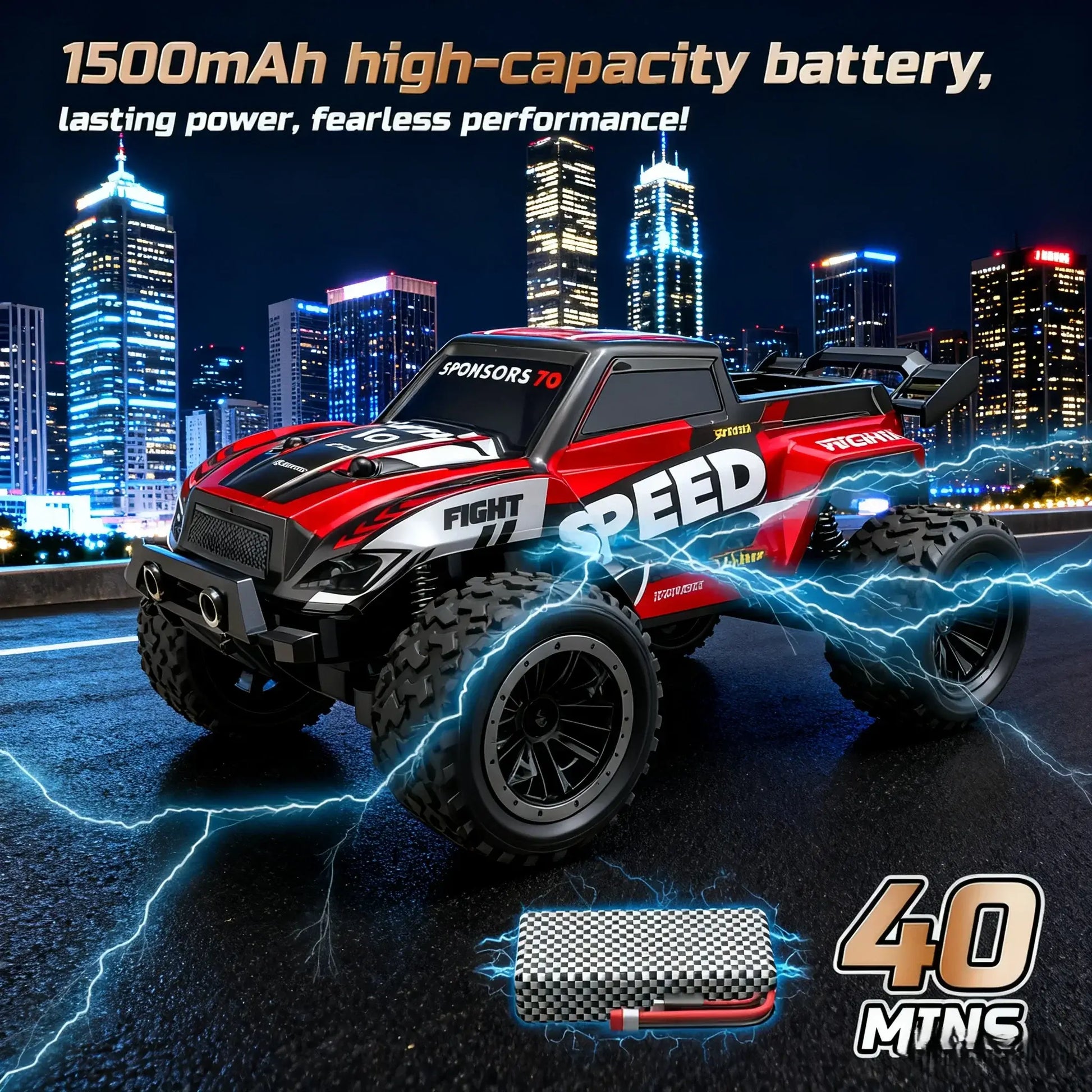 four wheel drive remote control truck featuring a powerful 1500mAh battery for unstoppable off-road adventures.