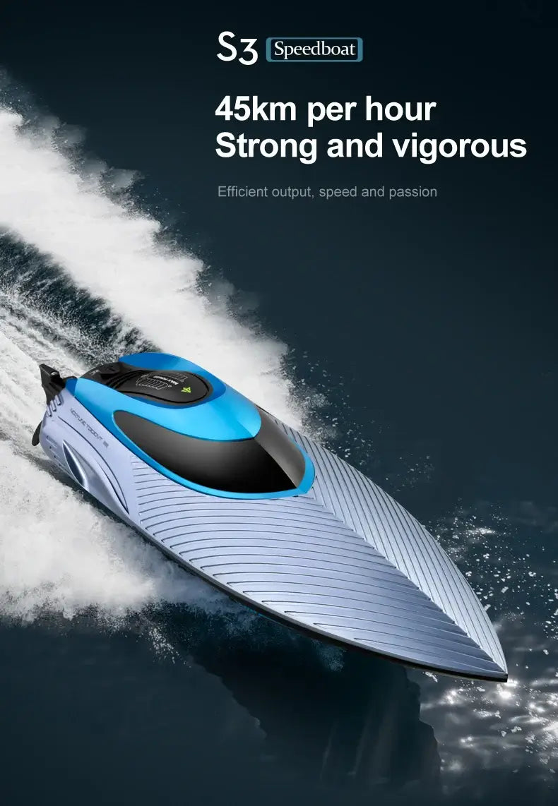 S3 Remote Control Boat speeding through water at 45km/h, showcasing strong and vigorous performance.