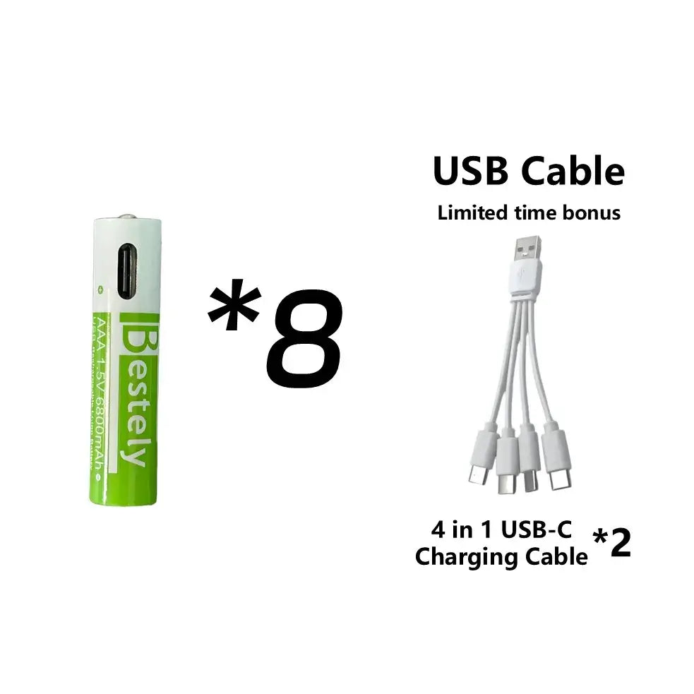 Rscrola AAA Rechargeable Battery 6800mAh with USB charging and 2000+ cycles for home energy use.