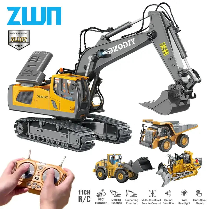 ZWN 2.4G Remote Control Excavator Dump Truck RC Model with remote control and detailed design.