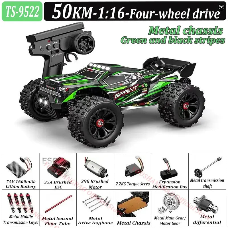 RC Car 80 Kilometers or 50 Kilometers Four-wheel drive with metal chassis and LED lights