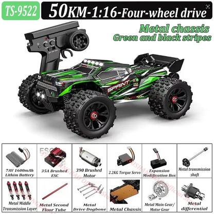RC Car 80 Kilometers or 50 Kilometers Four-wheel drive with metal chassis and LED lights