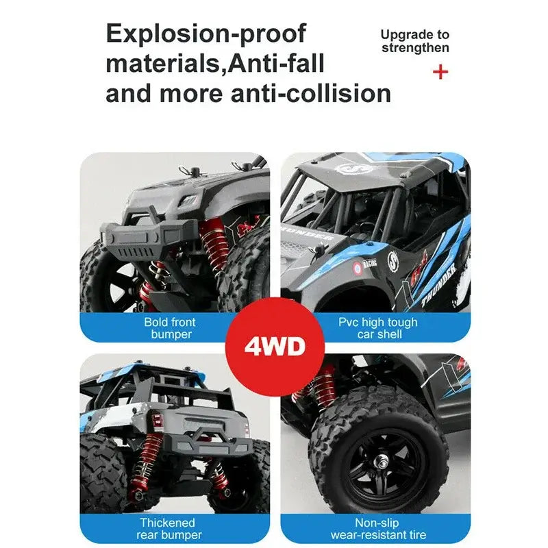 Remote Control Car - All-Terrain features explosion-proof materials, anti-collision design and durable 4WD capabilities.