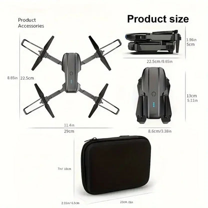 Drone With Dual Camera 2025 product size specifications showing dimensions and accessories.