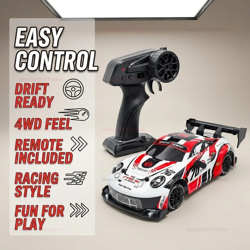 Image of RC drift cars for kids with easy control remote and racing design features.