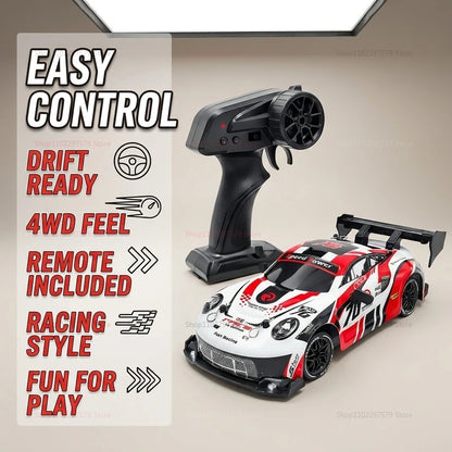 Image of RC drift cars for kids with easy control remote and racing design features.