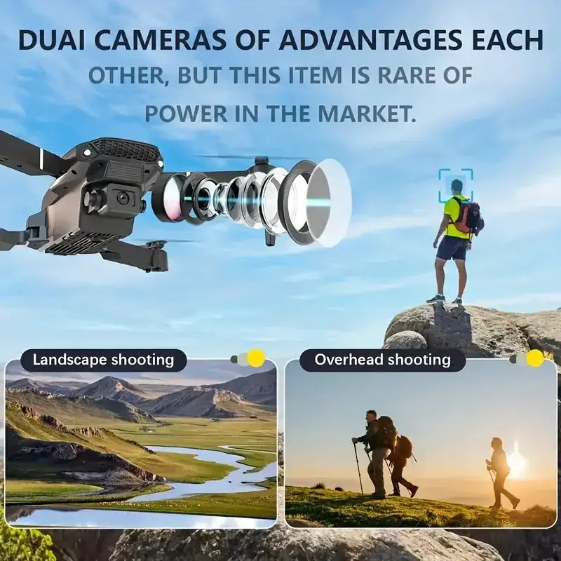 NEW Drone 4K Professinal showcasing dual HD cameras for landscape and overhead shooting capabilities.