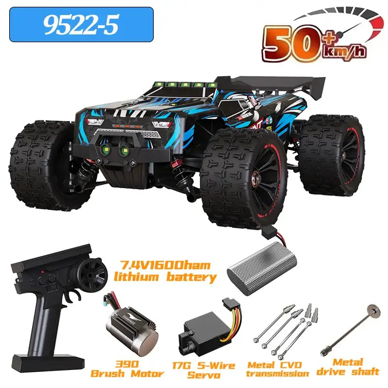9522 PRO 85KMH High speed RC Car with controller and accessories, black and blue design, speed over 50 km/h.