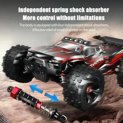 Independent spring shock absorber enhancing control for 85 kmh RC Car, designed for rough terrains and small potholes.