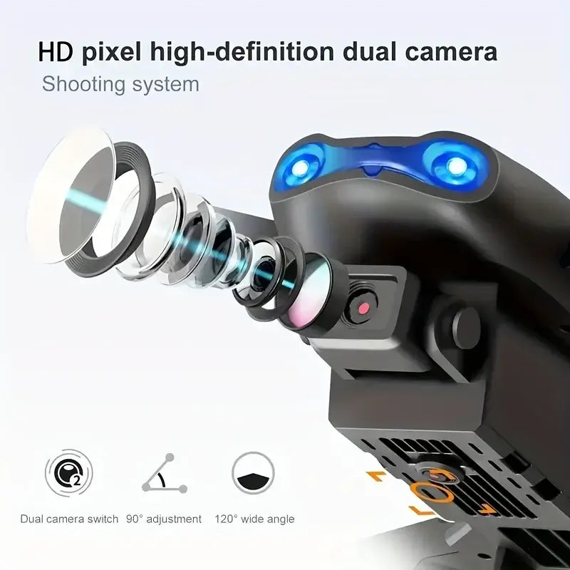 Drone With Dual Camera 2025 showing HD pixel high-definition dual camera shooting system.