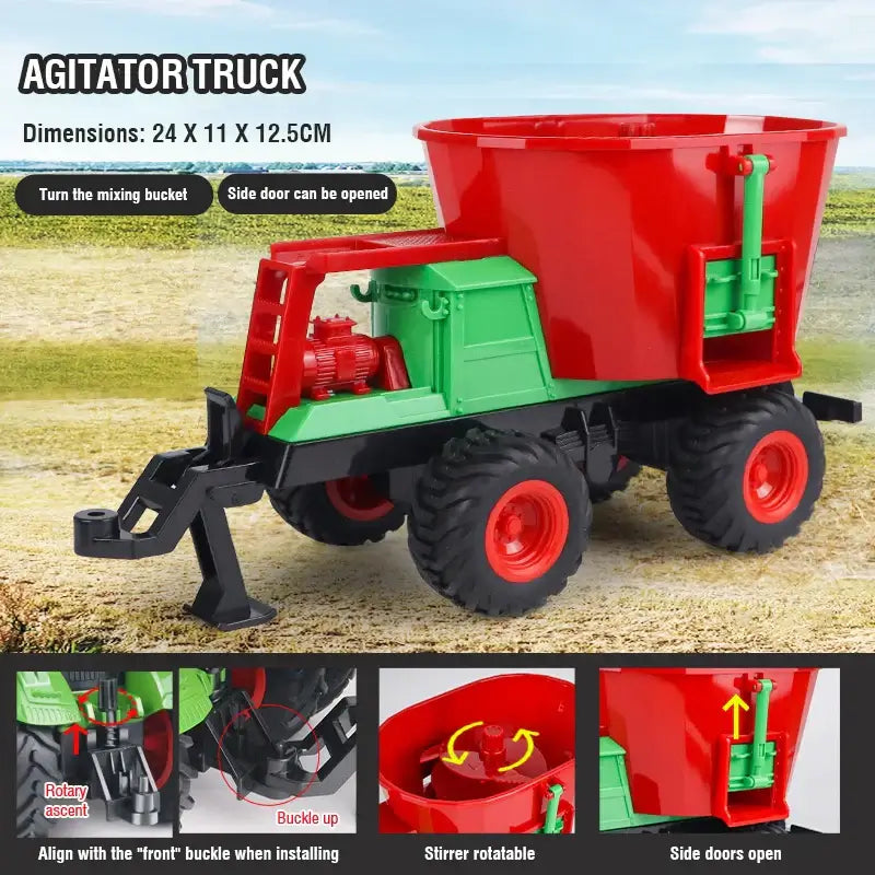Remote Control Tractor RC Farmer Car Toys Set for Children featuring an Agitator Truck with mixing bucket and side door.